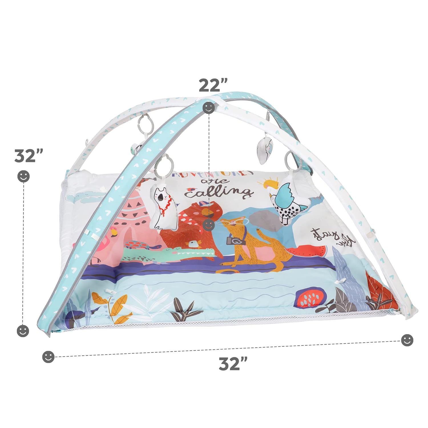 LADIDA Gimnasio de juegos para bebés, tapete de actividades con piscina de pelotas, tapete de juego de 3 etapas acolchado con juguetes basados en