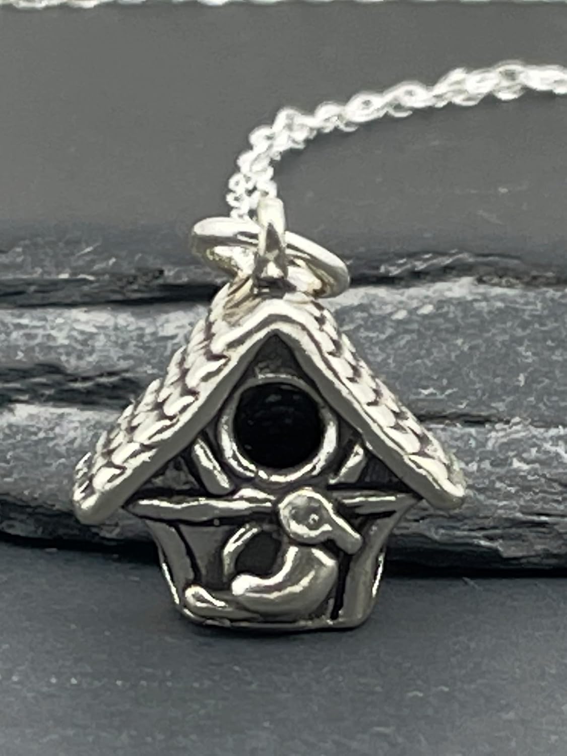 Sterling Silver Bird House Nest Home Nature 3D Charm Necklace, 18″