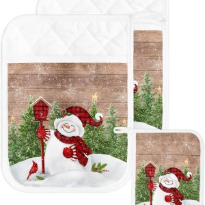 Farmhouse Snowman 2Pcs Pot Holders for Kitchen,Non Slip & Heat Insulation Terry Cloth Potholder Set with Pocket,Thick Hot Pad Oven Mitts Trivet Farmhouse Snowman 2Pcs Pot Holders for Kitchen,Non Slip & Heat Insulation Terry Cloth Potholder Set with Pocket,Thick Hot Pad Oven Mitts Trivet
