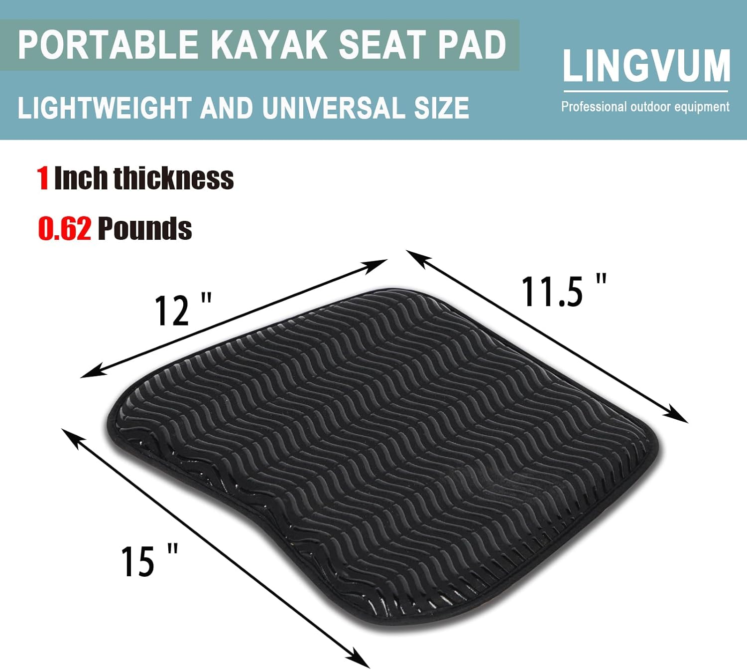 LINGVUM Cojín de asiento de kayak suave e impermeable para sentarse durante mucho tiempo, cómodos accesorios de kayak para kayak, canoa, barco, negro
