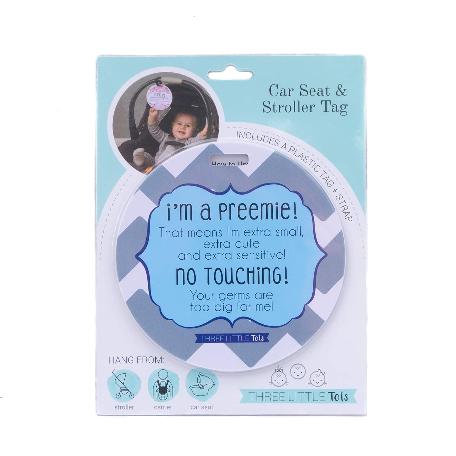 Three Little Tots Paquete de dos señales de regalo para asiento de coche y cochecito de bebé Blue Boy Preemie sin tocar – Seguridad probada por CPSIA