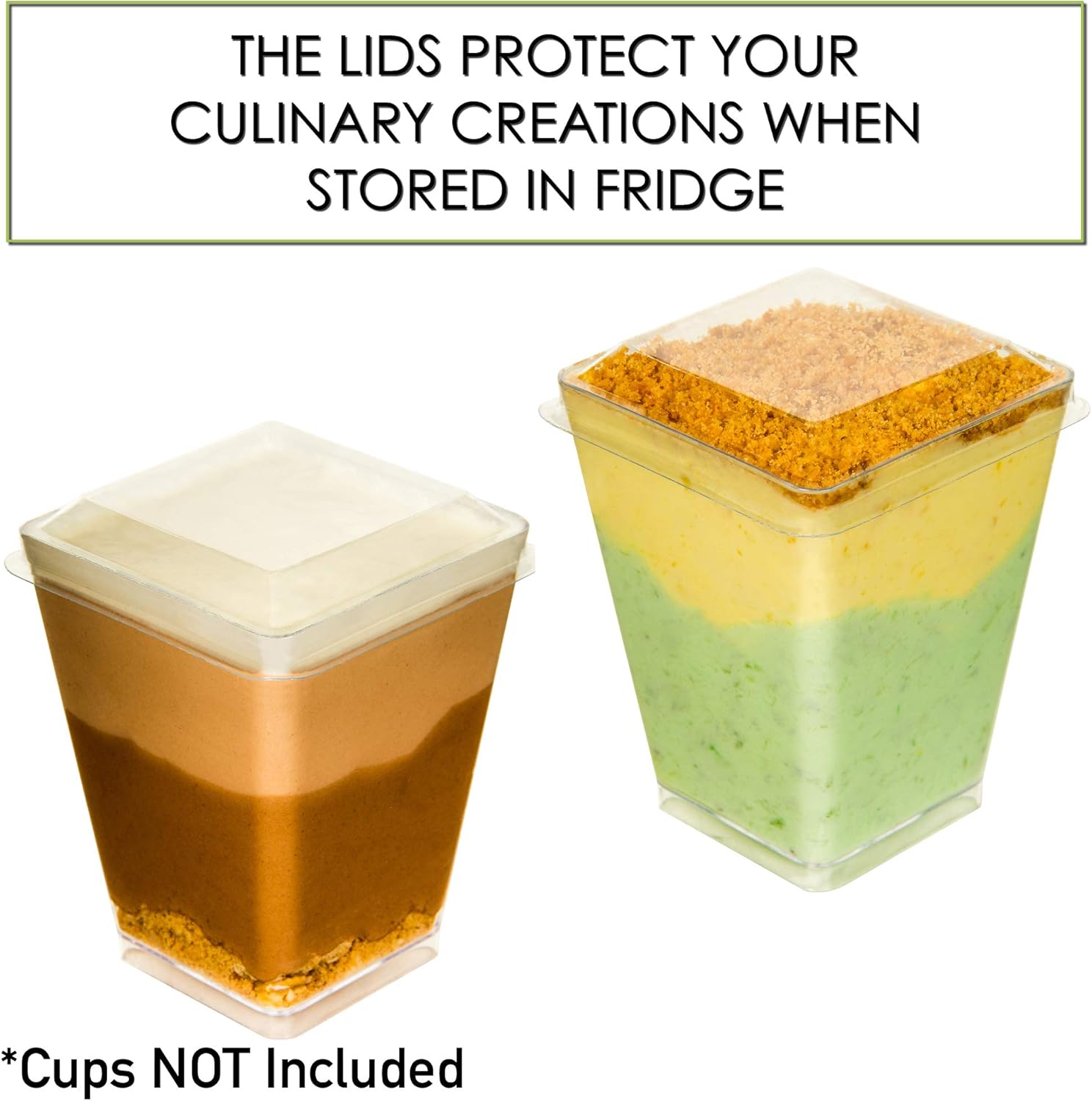 DLux 100 tapas reutilizables para tazas de postre cuadradas de 5 onzas
