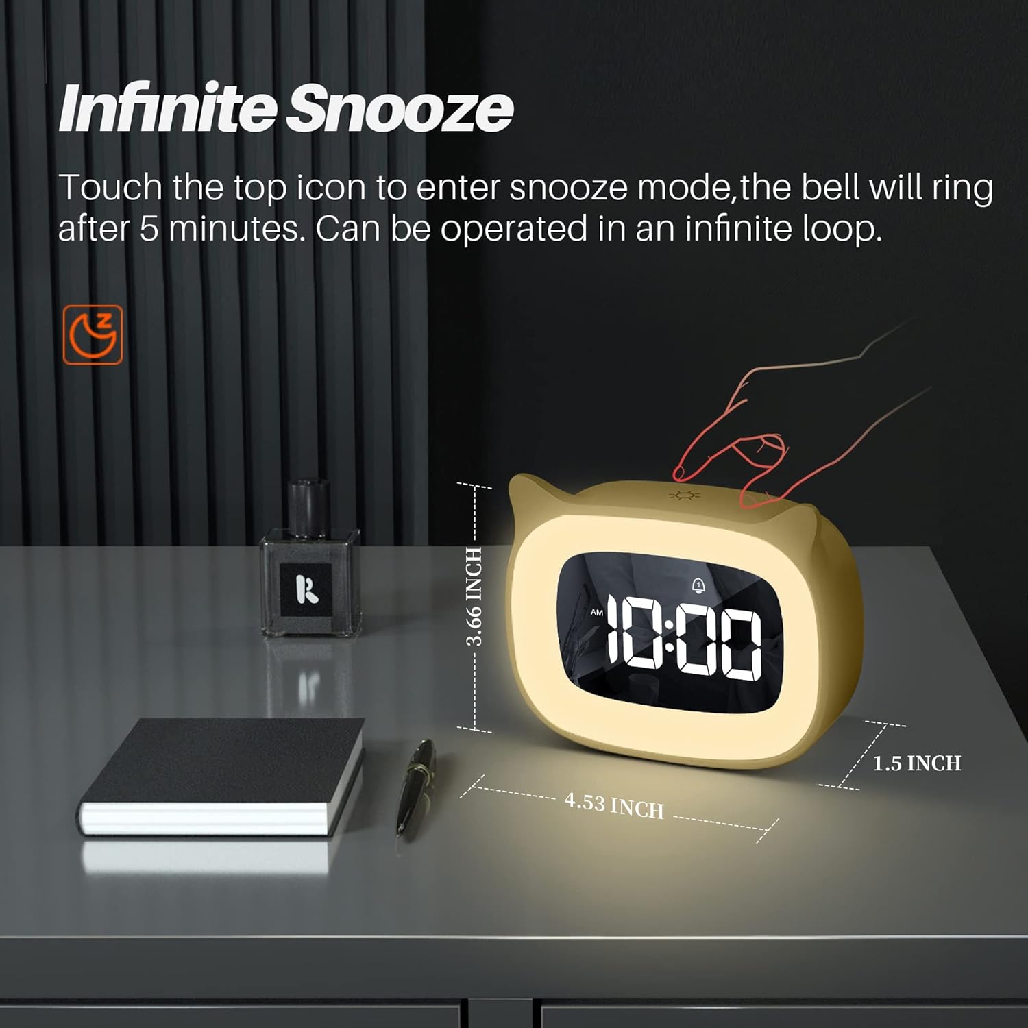 Reloj despertador para niños con luz nocturna y 18 tonos de llamada, recargable, lindo reloj con orejas de gato para regalos de cumpleaños de niños