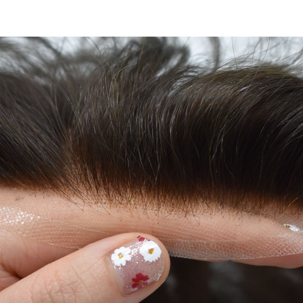 Tupé para hombres, pieza de cabello humano real para hombres, encaje suizo tipo tupé, sistema de cabello atado a mano para hombres, postizo