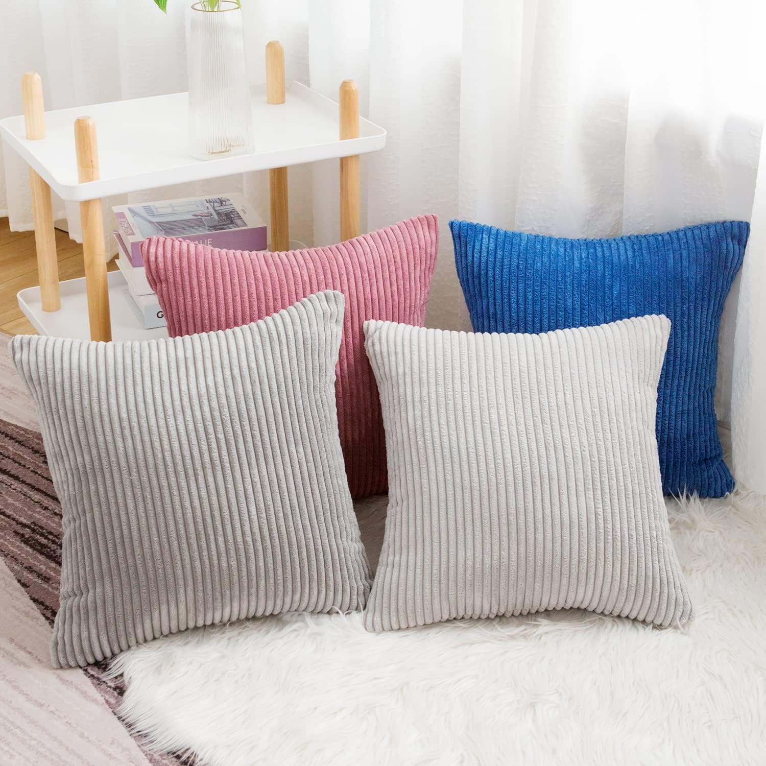 Softalker Juego de 4 fundas de almohada de pana suave a rayas sólidas, 20 x 20 pulgadas, decoración moderna para sofá, dormitorio, sala de estar