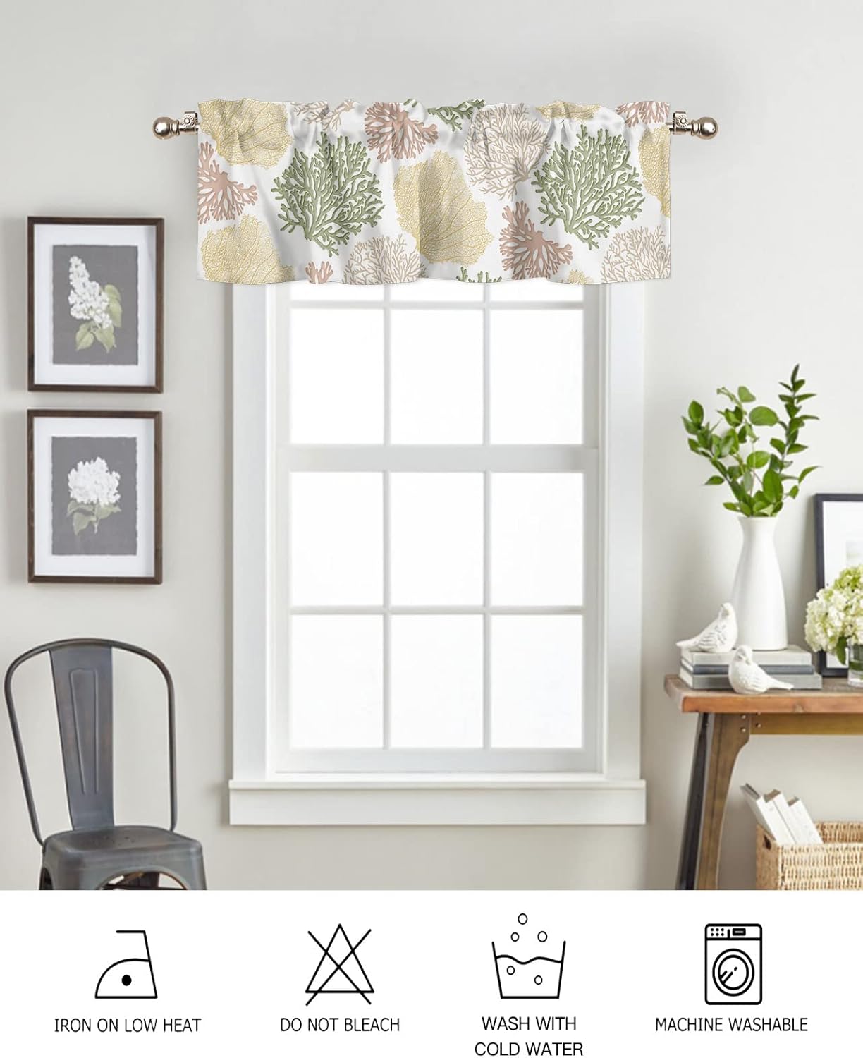Cenefas cortas de cortina de ventana color amarillo y verde azulado, cenefas rosas de playa de verano para ventanas, decoración náutica costera con
