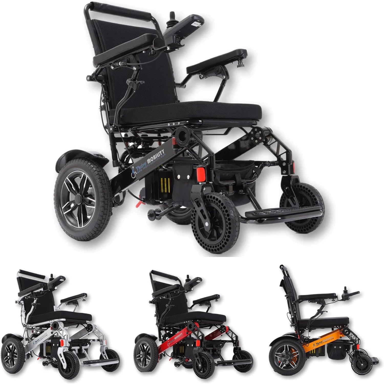 Thrive Mobility Sillas de ruedas eléctricas plegables y de viaje para adultos mayores, silla de ruedas motorizadas (negro, 17 pulgadas de ancho de