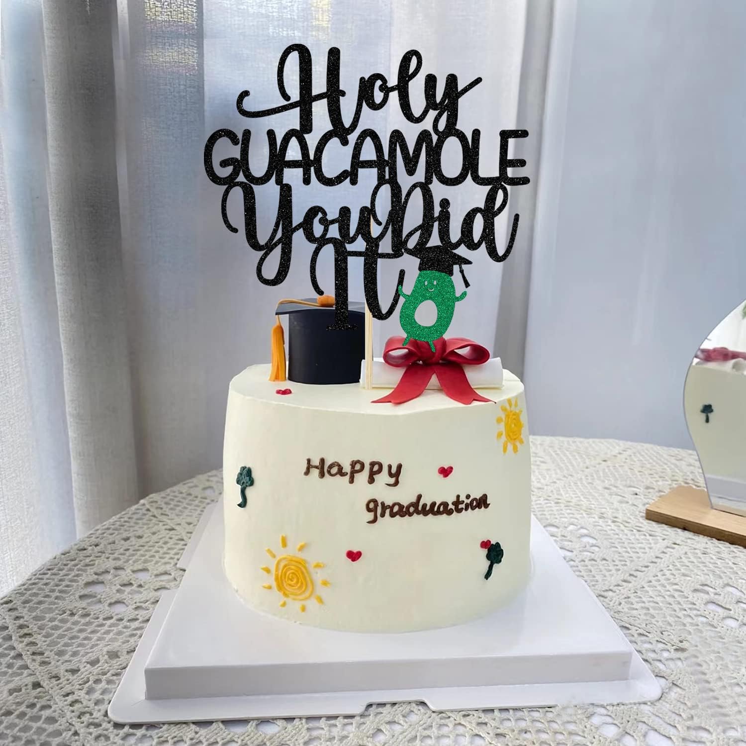 Decoración para tartas de guacamole con purpurina negra con texto en inglés “You Did It”, Holy Shit You Did ItClass of 2023Congrats Grad,