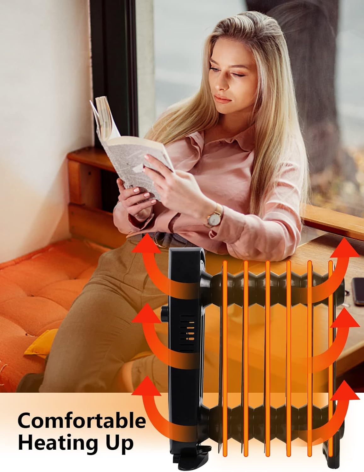 Mini calentador de espacio lleno de aceite, calentador eléctrico con temperatura ajustable, potente calefacción de 700 W para dormitorio, oficina,