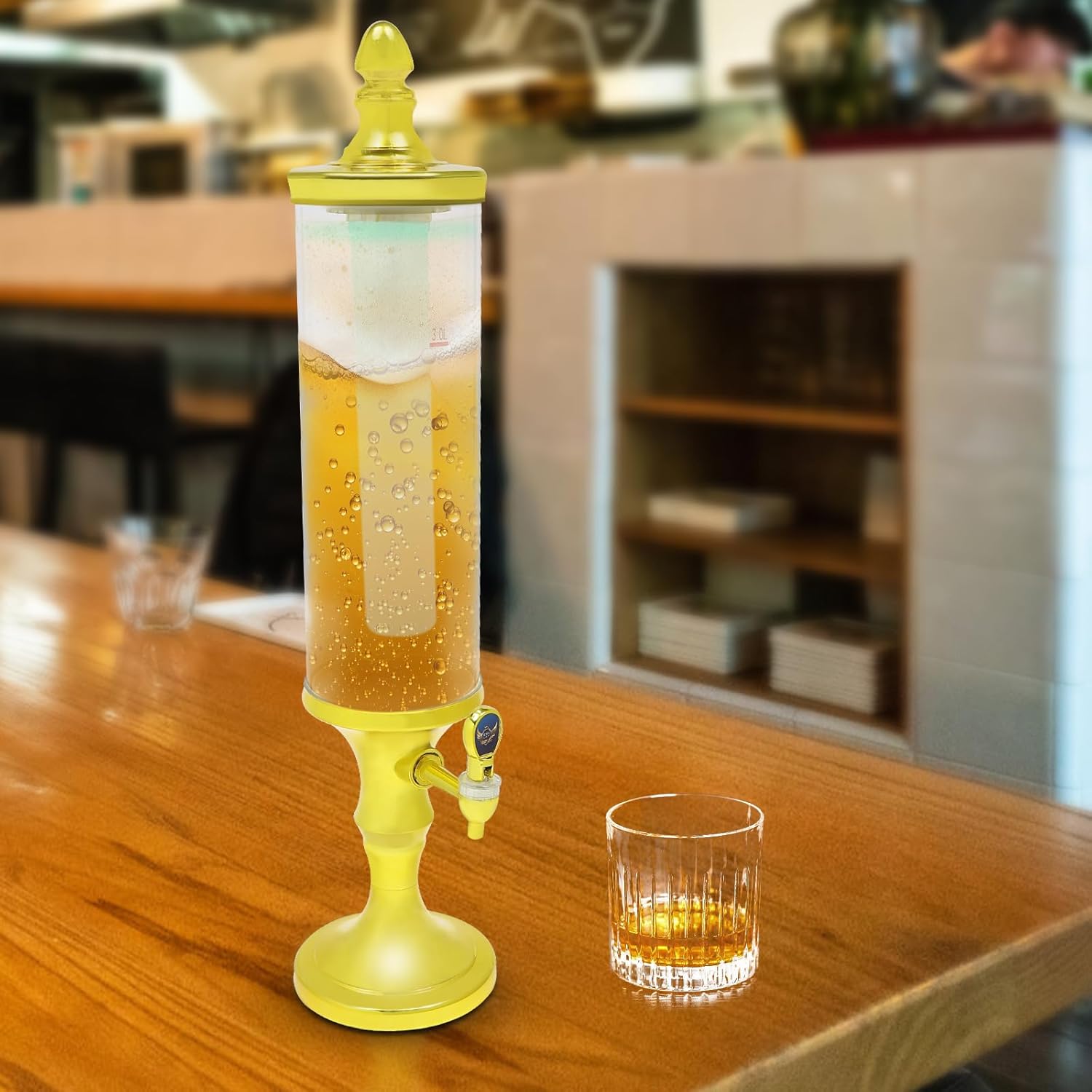 Dispensador de torre de cerveza de 3 litros con tubo de hielo y dispensador de cerveza de mesa ligera, 3.2 cuartos de galón 102 onzas, dispensador
