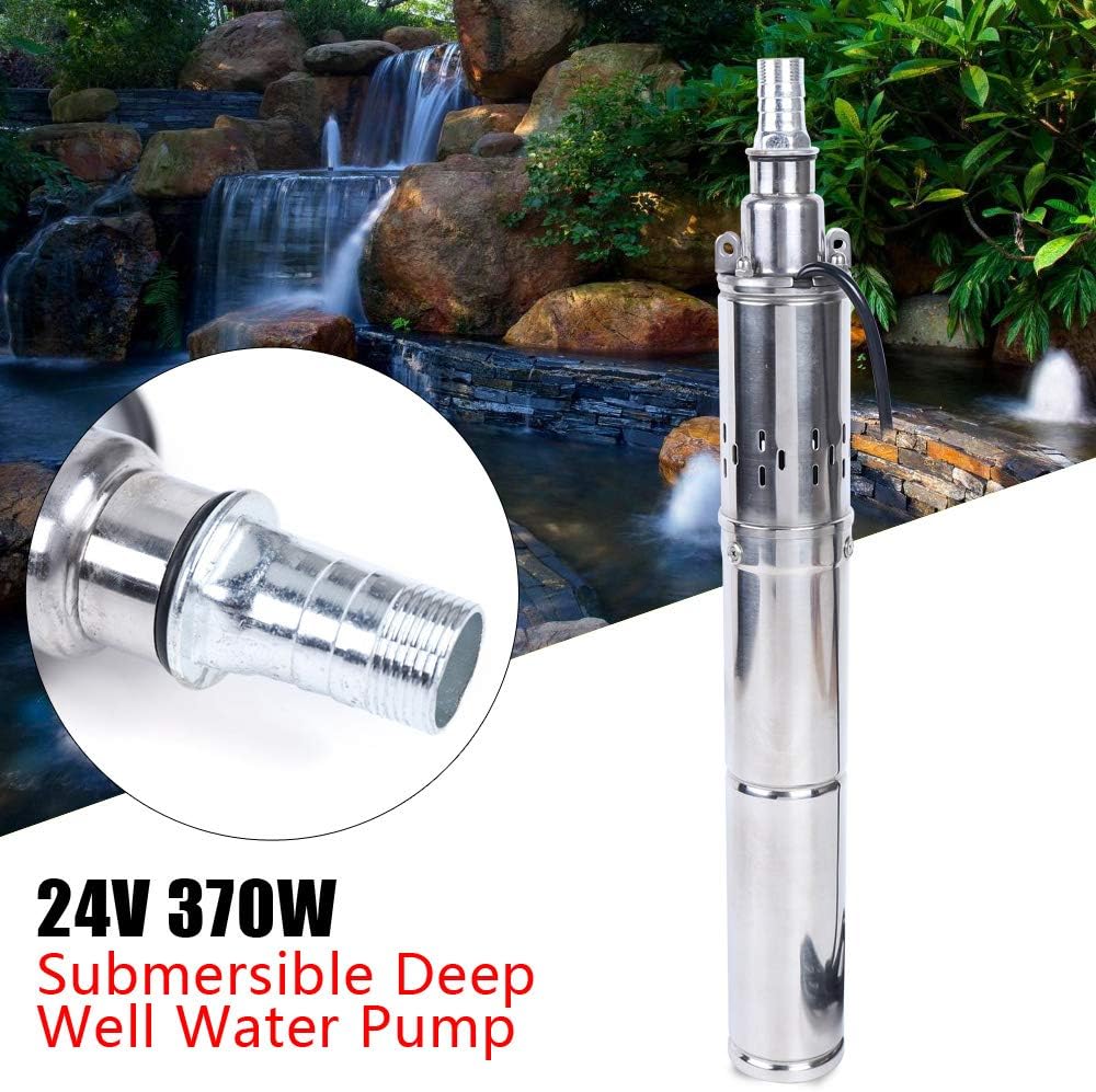 Bomba de agua sumergible de pozo profundo, bomba de pozo solar de 24 V 370 W, bomba de agua sumergible de carcasa inoxidable para pozos profundos
