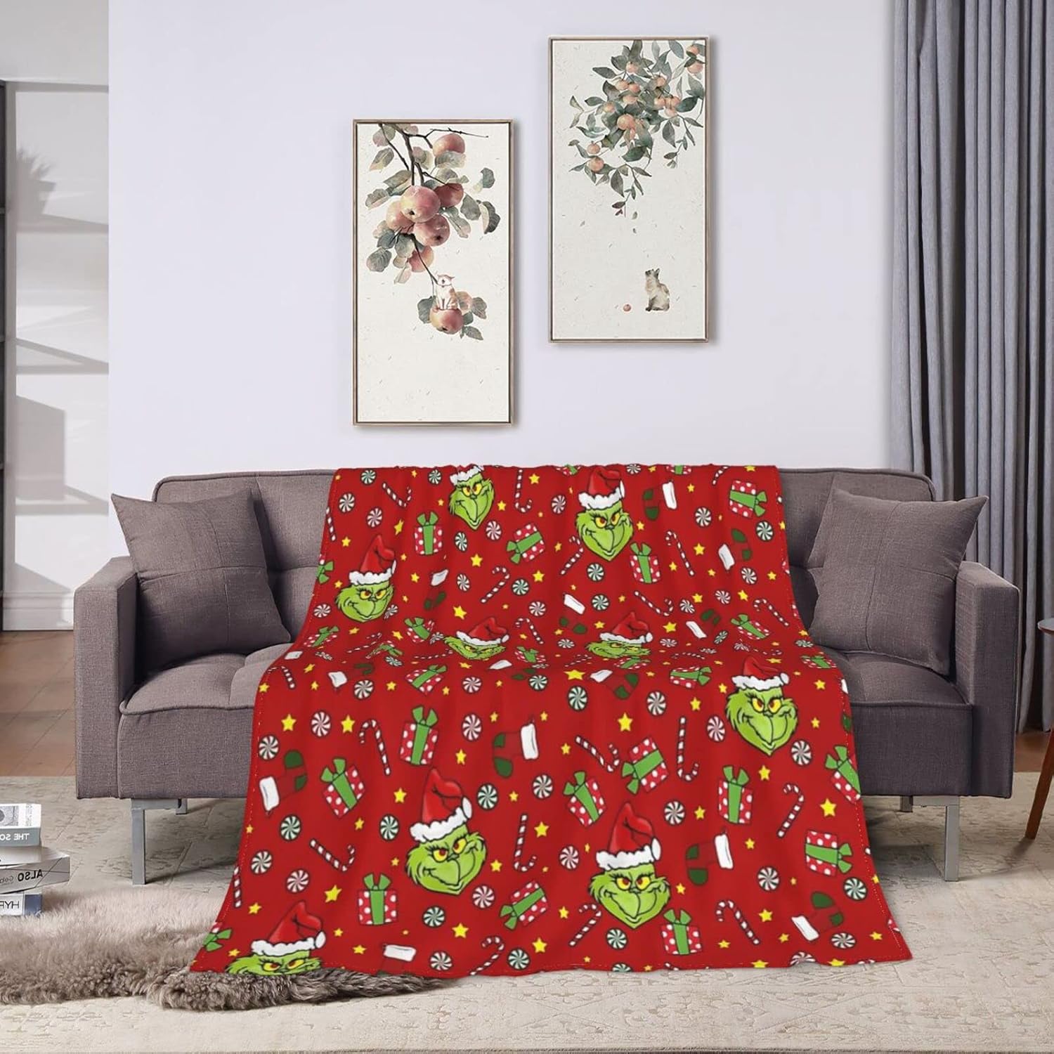 Grinnch – Manta de Navidad con texto en inglés “How to Stole Christmas”, ultra suave, de microforro polar, duradera, para Halloween, manta suave y