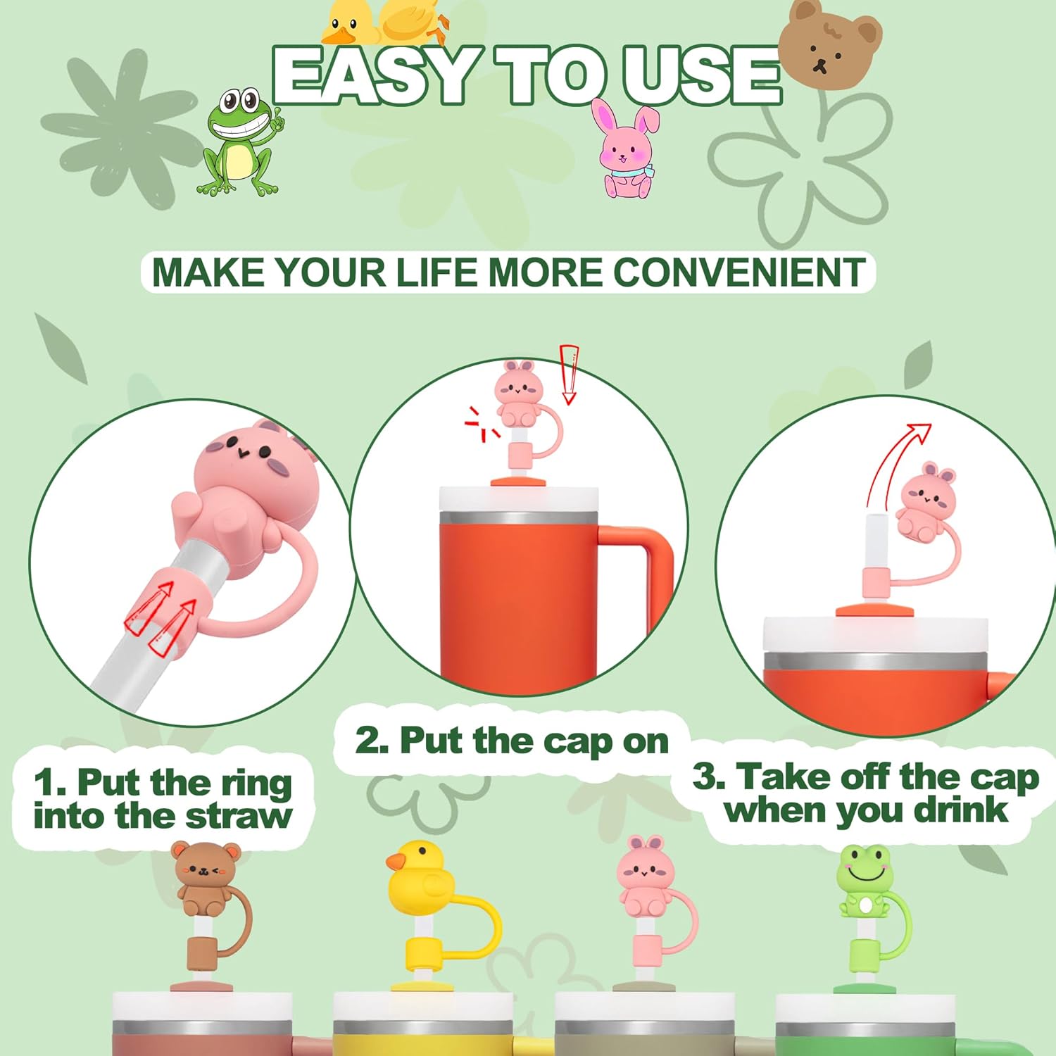 YUNAI Stanley – 4 fundas de paja para popotes reutilizables, 0.39 pulgadas de silicona linda tapa compatible con vaso Stanley de 40 onzas, diseño de