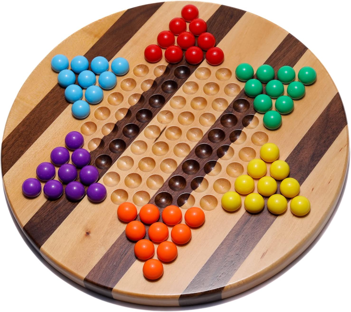 Juego de mesa de madera a rayas de 11.4 pulgadas con canicas para niños y adultos