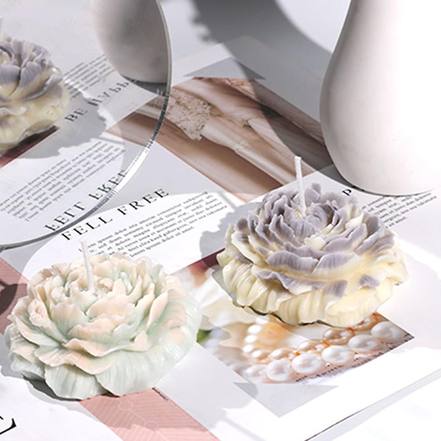 BIBABLYKE Molde de vela de silicona de peonía grande 3D, hecho a mano, creativo, flores, aromaterapia, yeso, resina, suministros para hacer jabón,