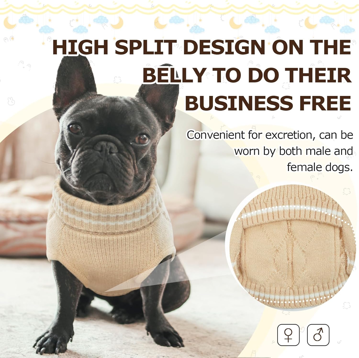 ROZKITCH Suéter pequeño para perro, suéter de punto para clima frío para otoño e invierno, suéter de cuello alto para perro, ropa clásica gruesa y