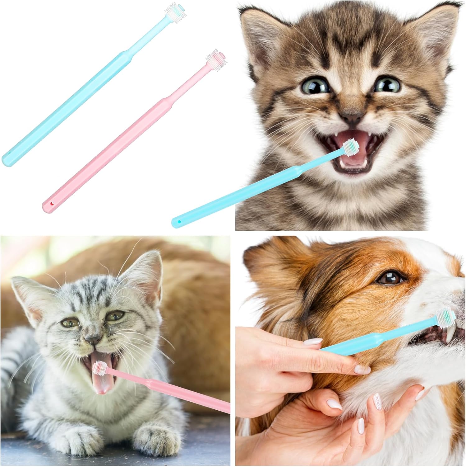 Mozeat Lens Cepillo de dientes pequeño para perros y gatos, paquete de 2 cepillos de dientes de silicona suave de 360 grados, para el cuidado dental