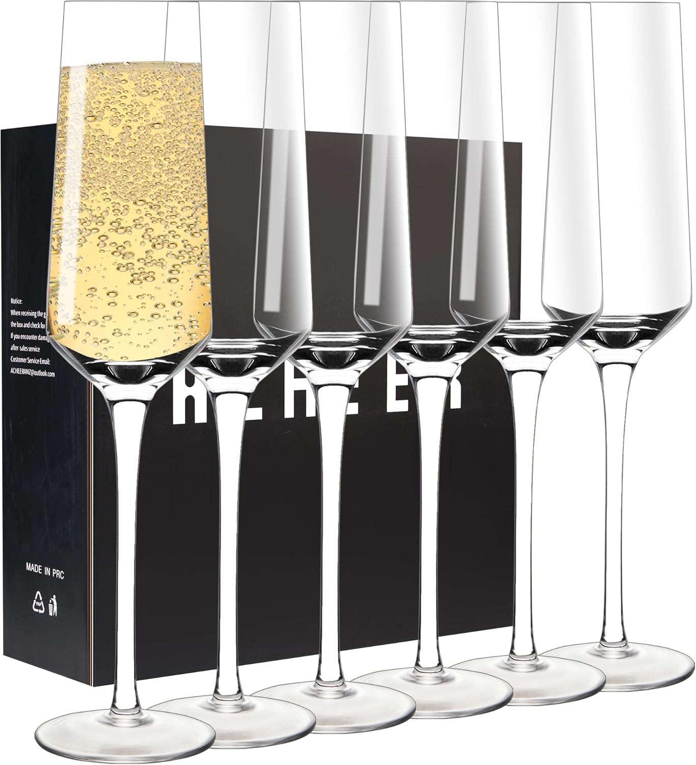 ACHEER Juego de copas de champán de cristal de 6 a 8 onzas, elegantes copas de champán, sopladas a mano, modernas copas de champán, caja de regalo,