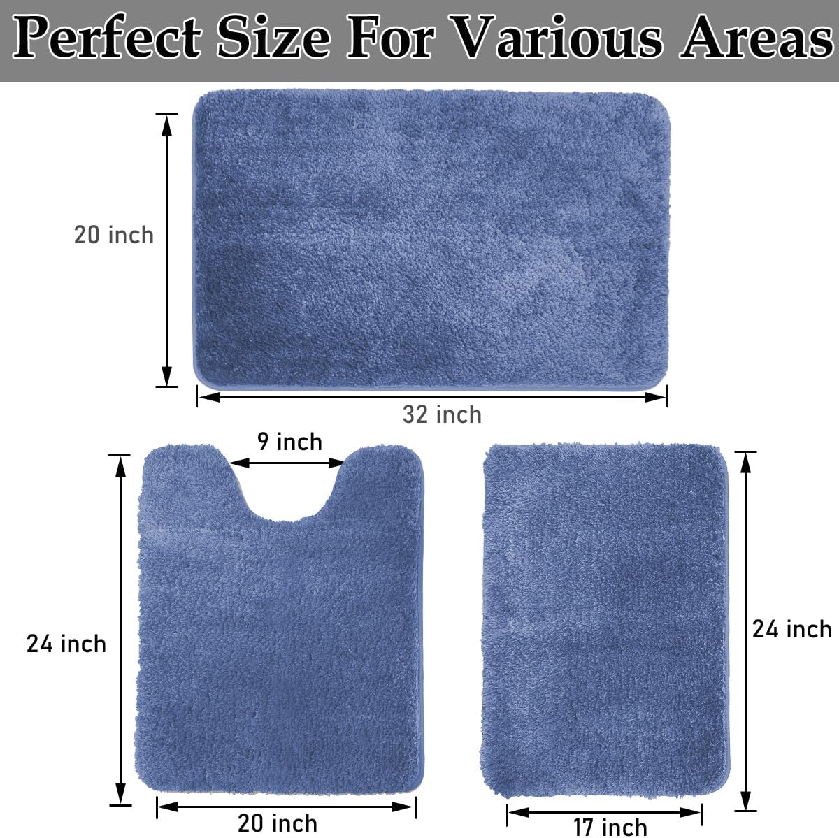 Juego de 3 tapetes de baño antideslizantes para baño, extra suaves y absorbentes, microfibra peluda absorbente de agua, lavables a máquina, tapetes
