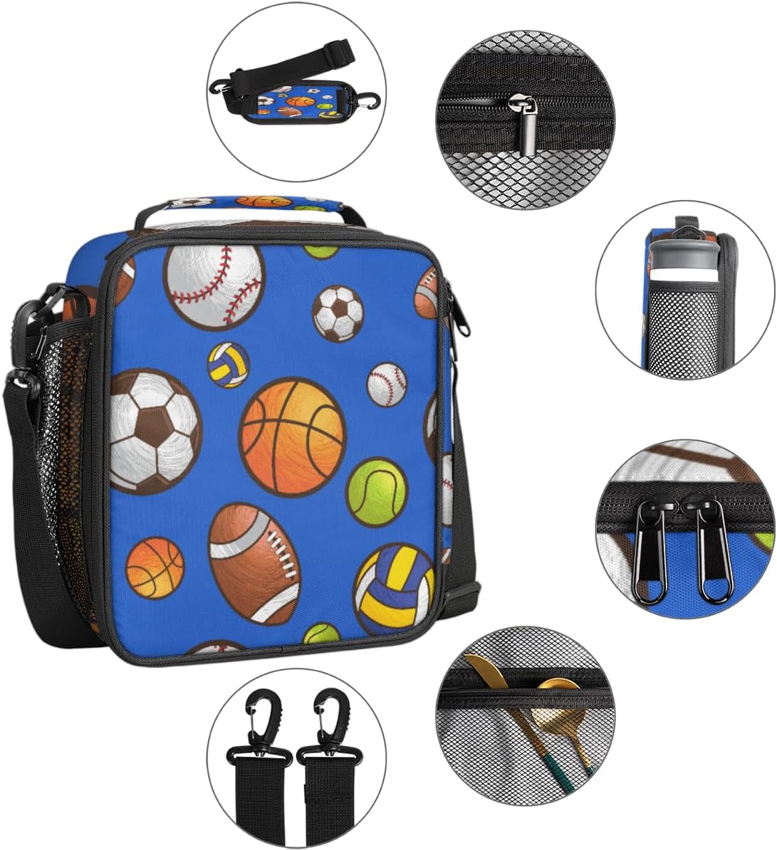 Lonchera de baloncesto y fútbol para niños, bolsa de almuerzo deportiva de béisbol para niñas y niños, lonchera congelable con correa ajustable para
