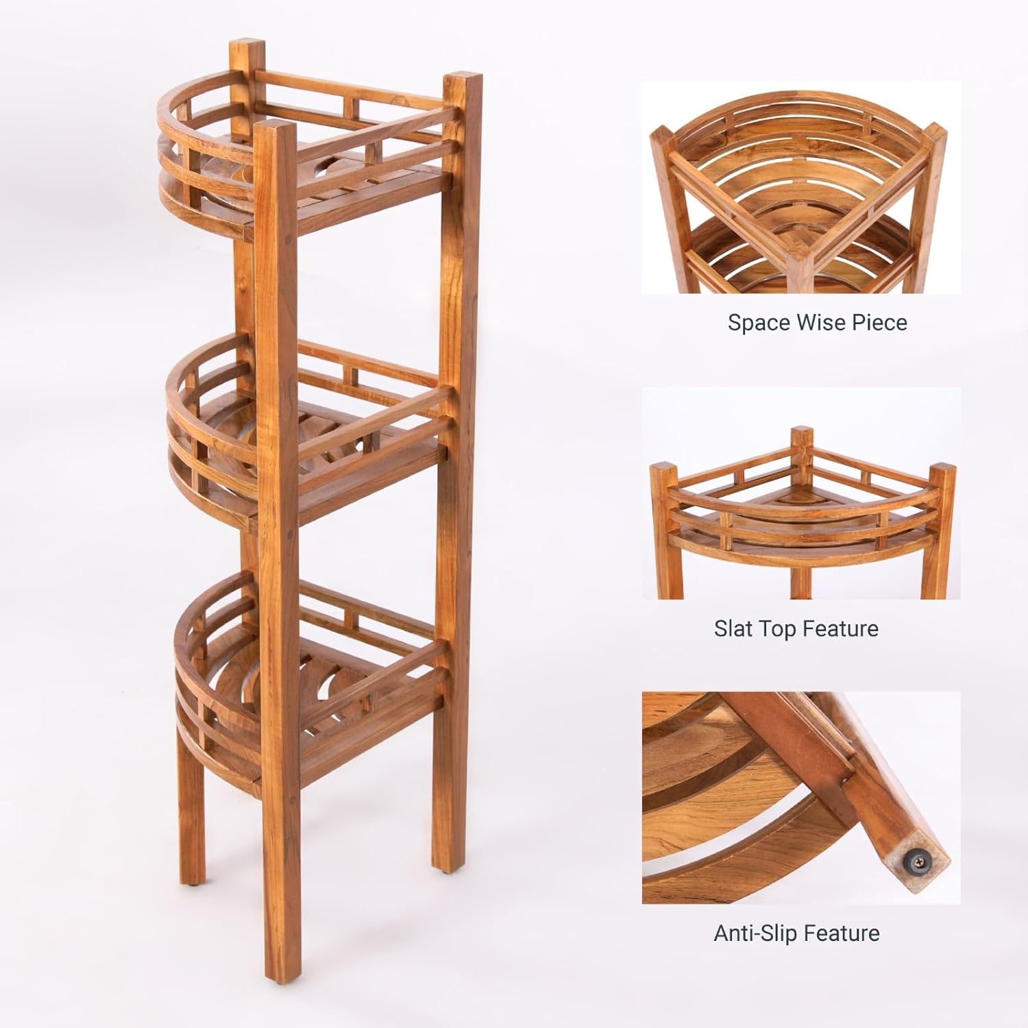 Cambridge Casual Estate de madera de teca independiente de 3 niveles, estante de baño esquinero, marrón natural
