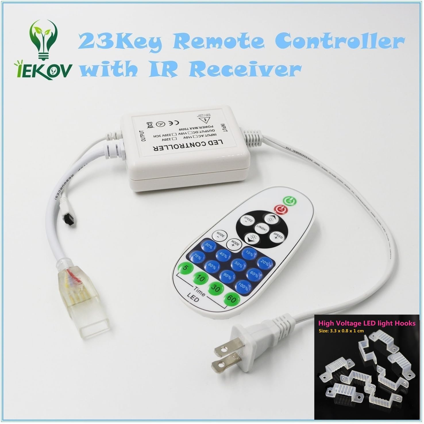 White Color LED Strip Light, AC 110-120V FlexibleWaterproofMulti-Modes FunctionDimmable SMD5050 LED Rope Light with Remote for HomeOfficeBuilding