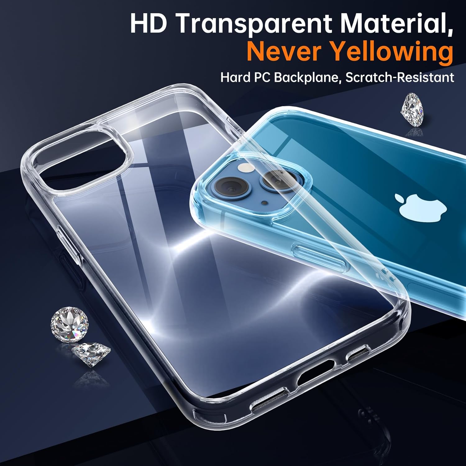 Supdeal Funda transparente a prueba de golpes para iPhone 13, No amarilla Protección militar contra caídas de 10 pies Parte trasera dura