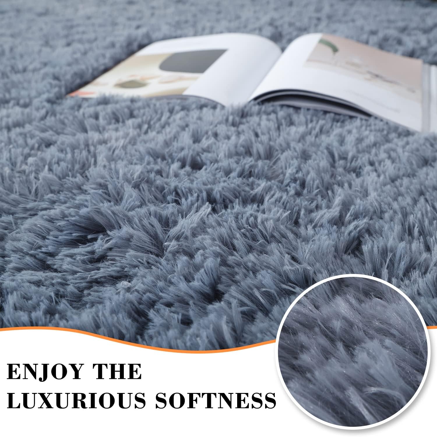 Blue Area Rugs for Living Room, Ultra Soft 4×6 Feet Blue Grey Shaggy Rugs for Bedroom, Kids Room, Home Decor High Pile Velvety 4’x6′ Shag Carpets