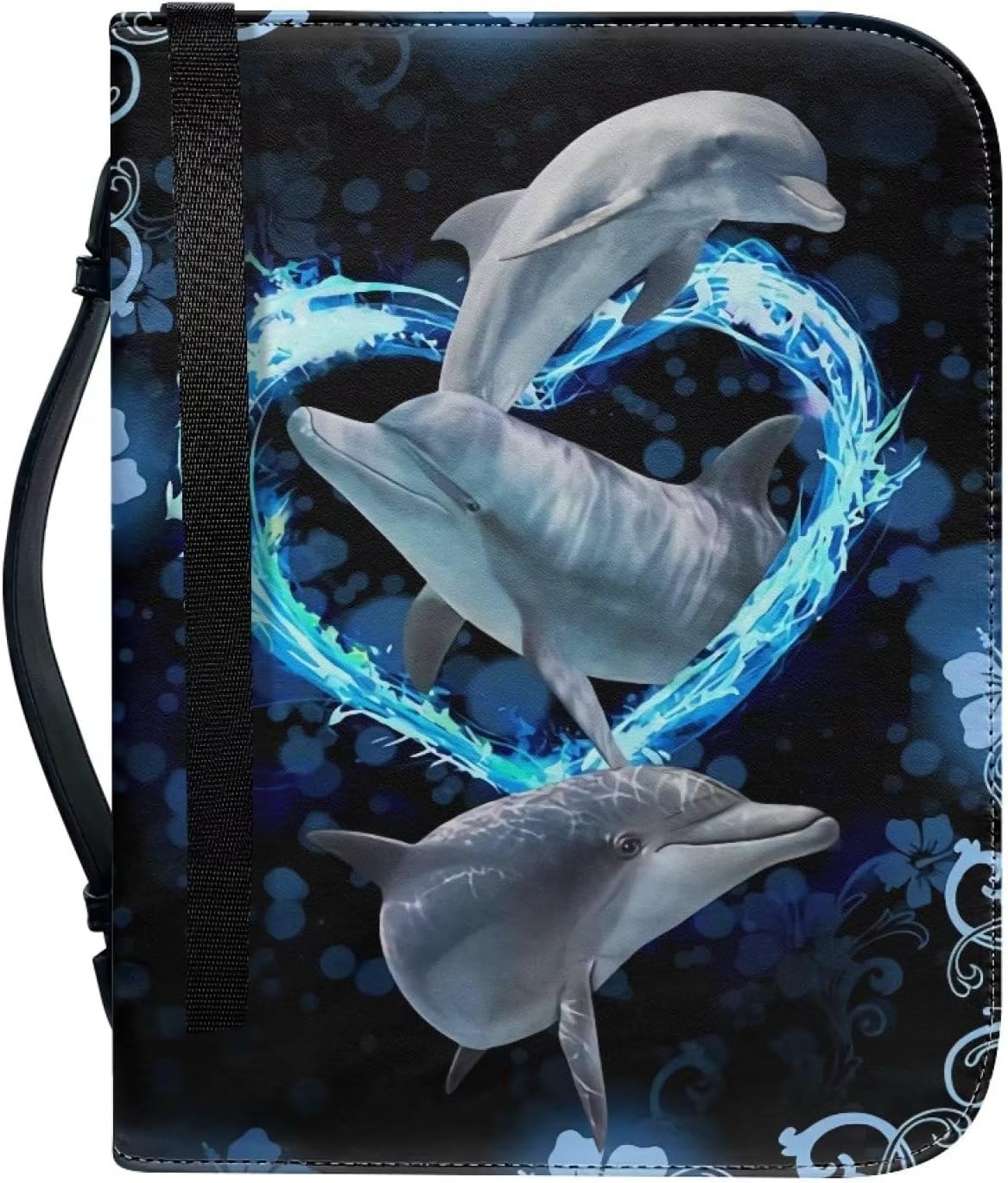 Funda para la Biblia con diseño de delfín en forma de corazón para mujeres y niñas, funda grande de transporte de la Biblia con asa duradera,