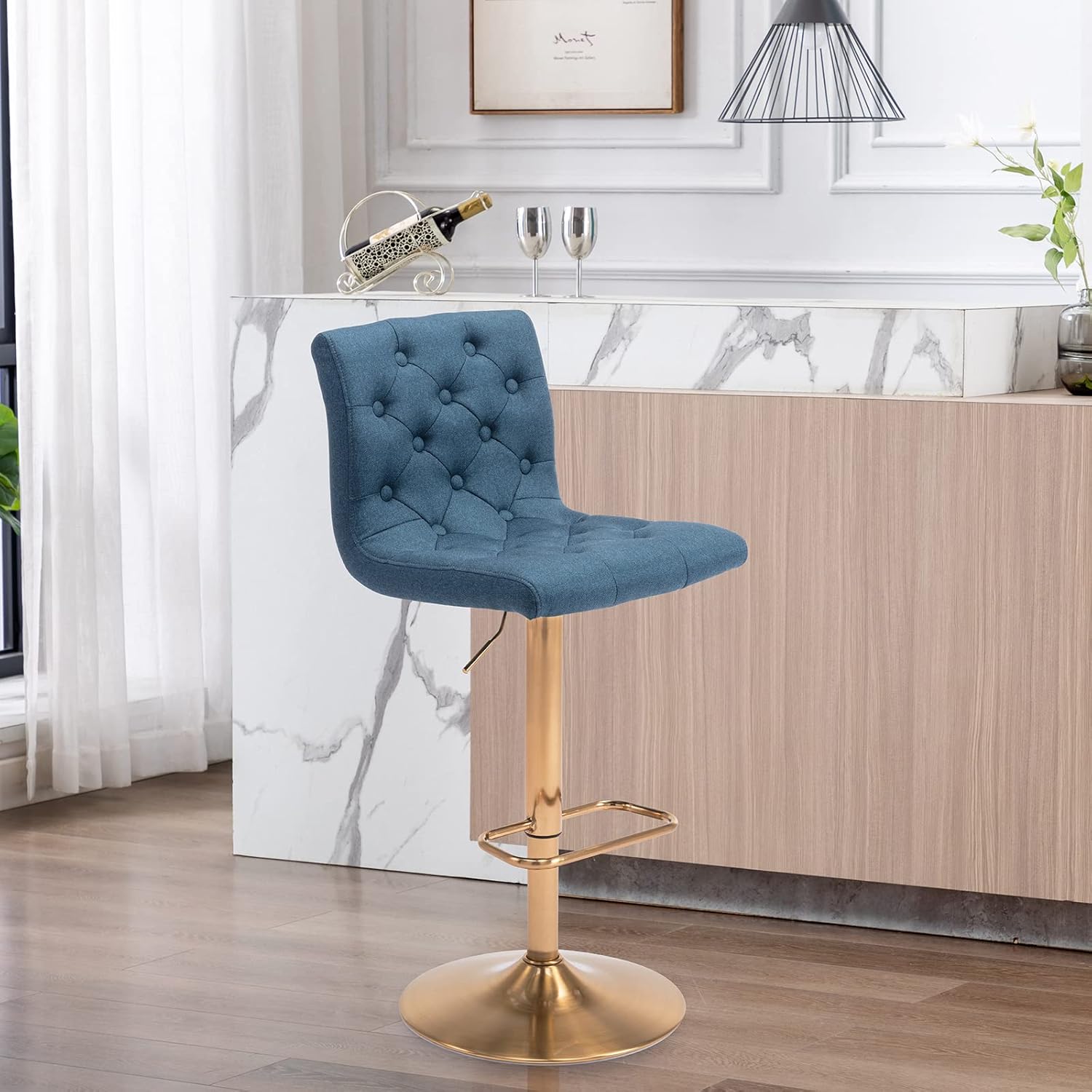 Brage Living Taburete de bar de tela copetudo, taburete de bar giratorio ajustable en altura de mostrador con respaldo, silla de bar tapizada sin