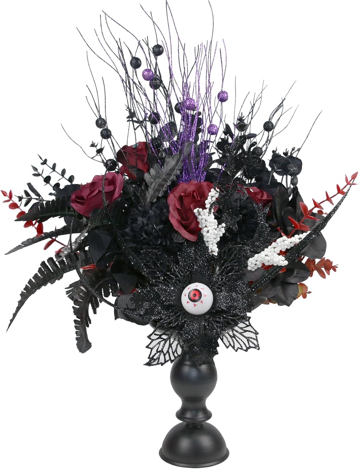 Tinsow 5 piezas de flores negras de Halloween, 16.5 pulgadas con purpurina de ojos del diablo, tallos de ojos artificiales para Halloween,