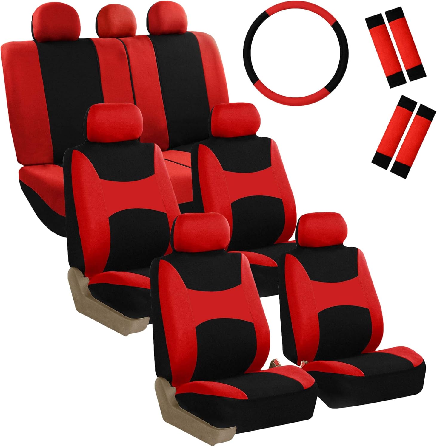FH Group FB030217 – Juego de fundas de asiento de tela ligera y transpirable, compatible con bolsa de aire y divisiones. Se adapta a la mayoría de