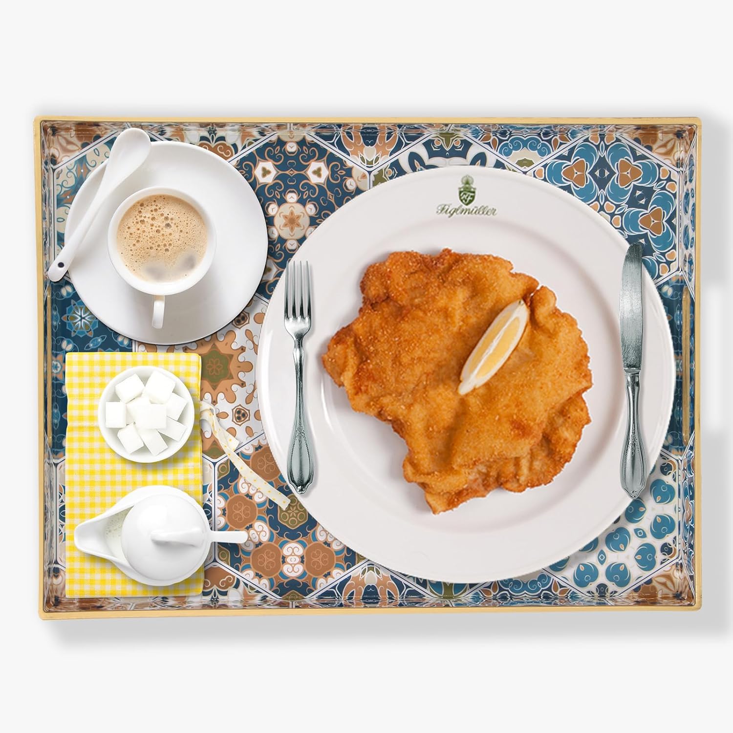 Cadroger Bandeja de mesa auxiliar para sala de estar, delicada bandeja para servir con asas, moderna bandeja otomana rectangular de plástico,