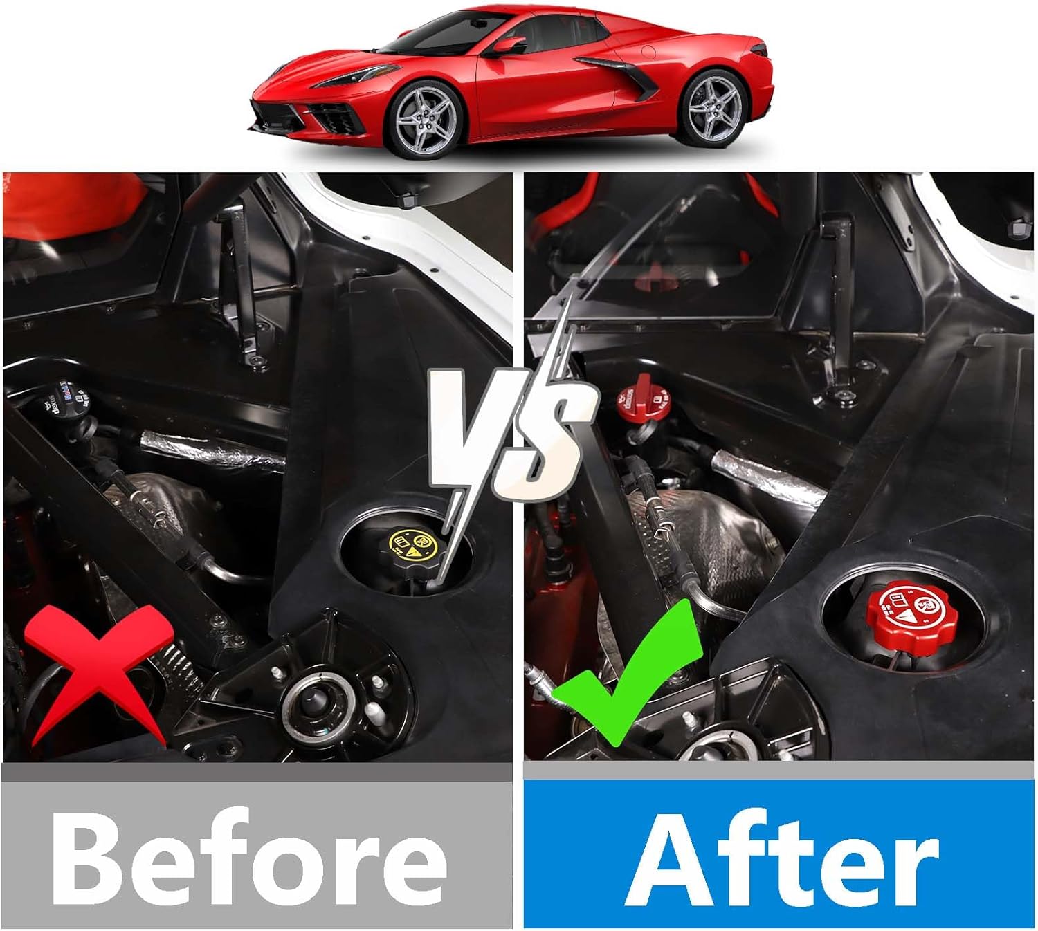 Tapa de aceite de motor de aleación de aluminio, tapa de radiador, tapa de arandela, tapa de líquido de freno, compatible con Chevrolet Corvette C8