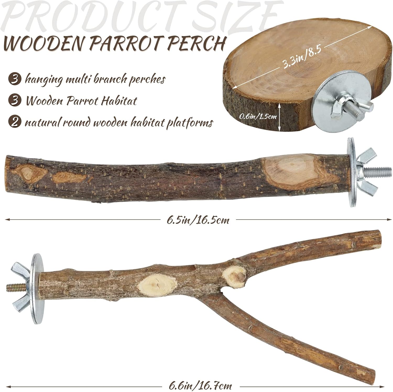 CZWESTC 8 piezas de madera natural para pájaros, perca de madera, soporte de tenedor, juguetes colgantes de múltiples ramas, plataforma de perca,