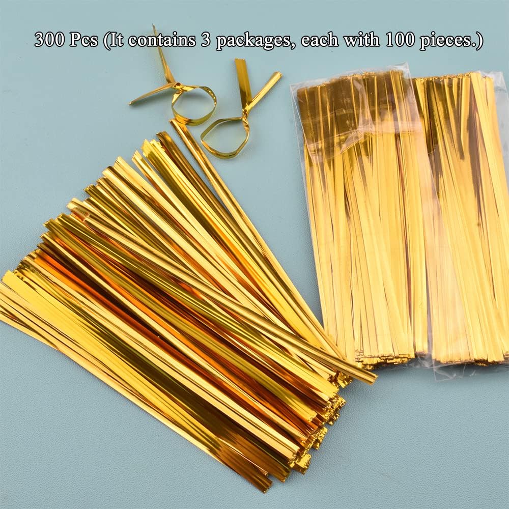 HAHIYO 300 lazos torcidos de metal dorado de 4 pulgadas para pan, dulces, bolsas de café, lazos para plantas de jardín, bolsas de celofán, bolsas de