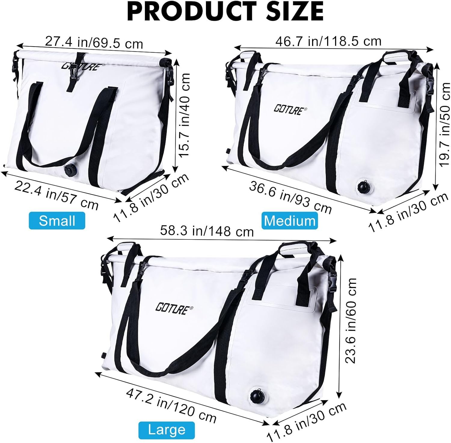 Goture Bolsa enfriadora de peces aislada, bolsa de pesca a prueba de fugas, bolsa enfriadora de pesca grande portátil para viajes al aire libre con