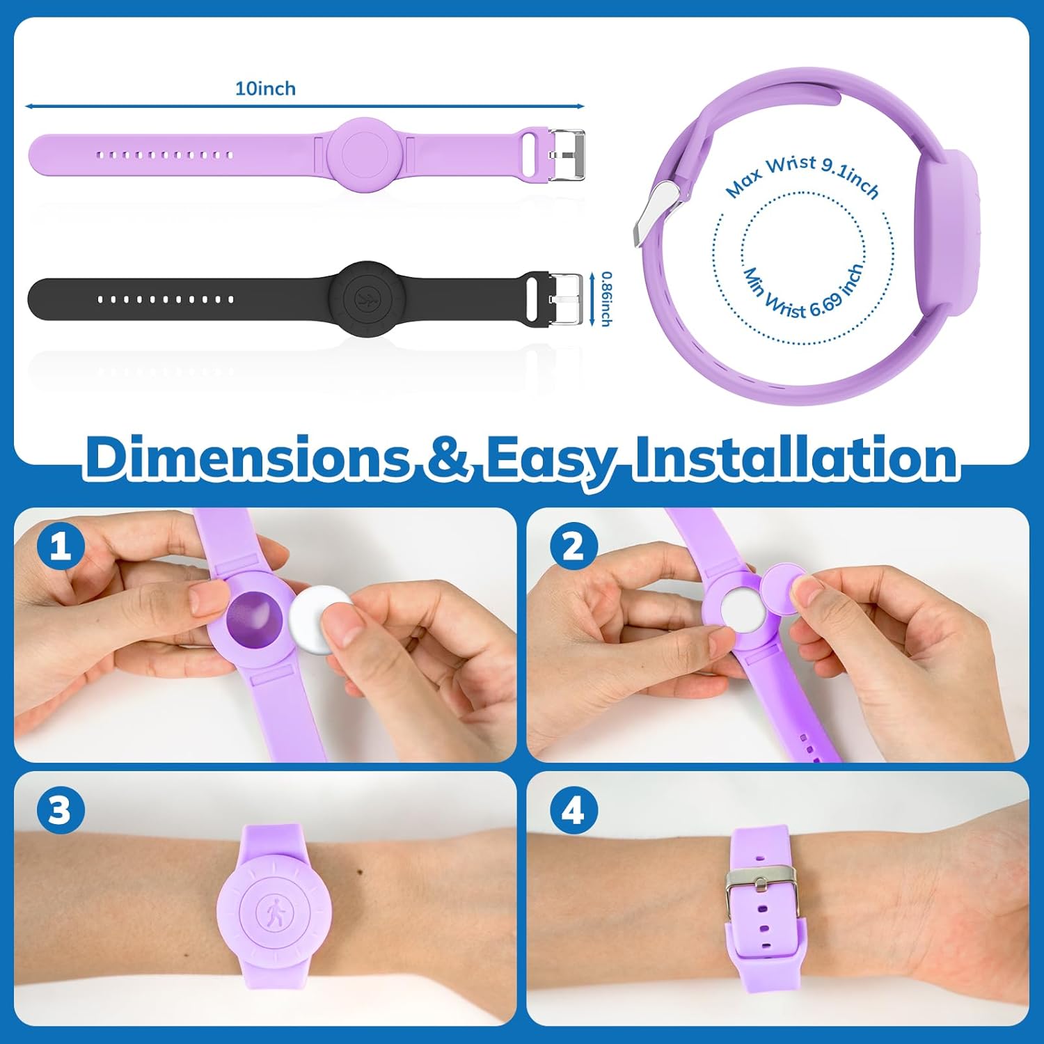 Pulsera impermeable para Airtag para niños (paquete de 2), pulsera de silicona suave oculta para niños, funda completa ligera para rastreador GPS