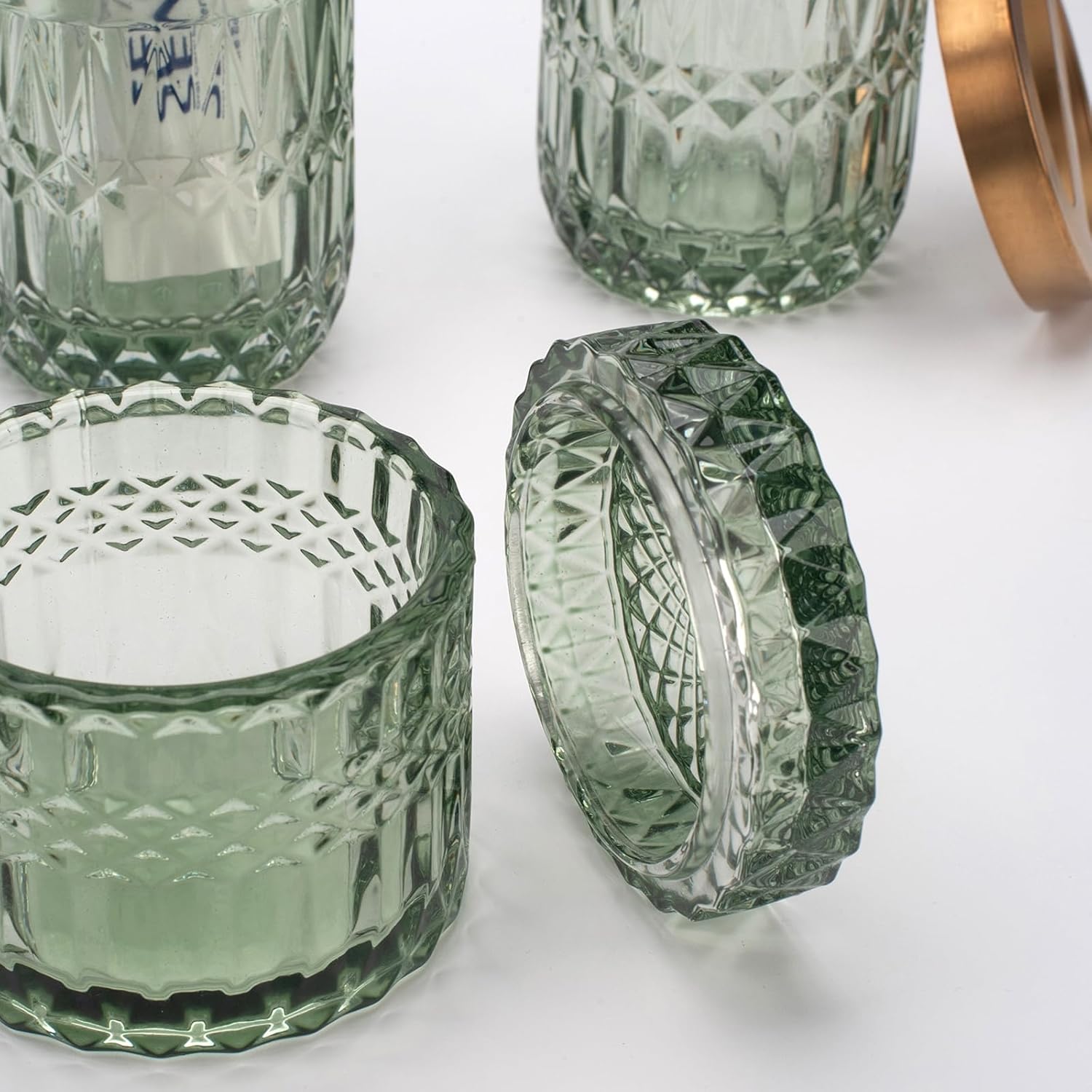 Juego de 5 accesorios de baño de vidrio verde para baño, dispensador de loción, jabonera, soporte para cepillos de dientes, vaso, frascos de hisopos
