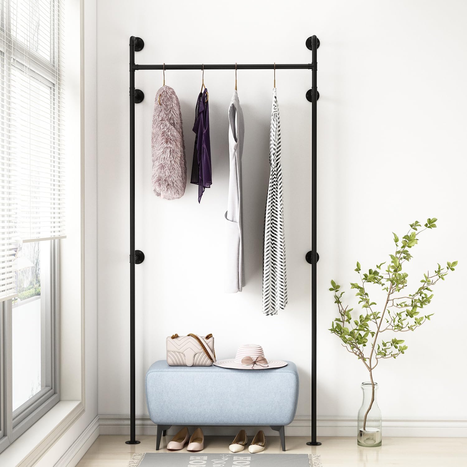 ORSENIGO Perchero industrial para ropa de tubería, resistente para colgar ropa, estante de ropa montado en la pared para boutique en el hogar