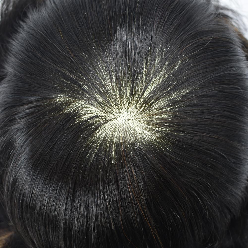 RESHE Toupee – Sistema de pelo para hombres, sistema de reemplazo de cabello humano real, monofilamento duradero, pieza de pelo tipo tupé, prótesis