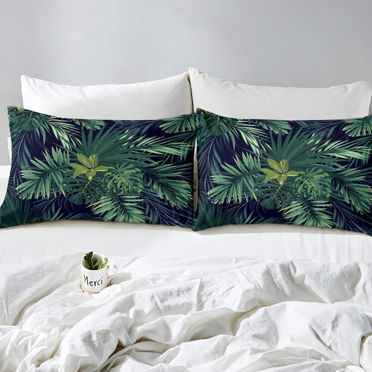 Erosebridal Monstera – Sábana bajera ajustable de hojas de palmera para niños, niñas, adolescentes, hojas tropicales hawaianas, juego de ropa de