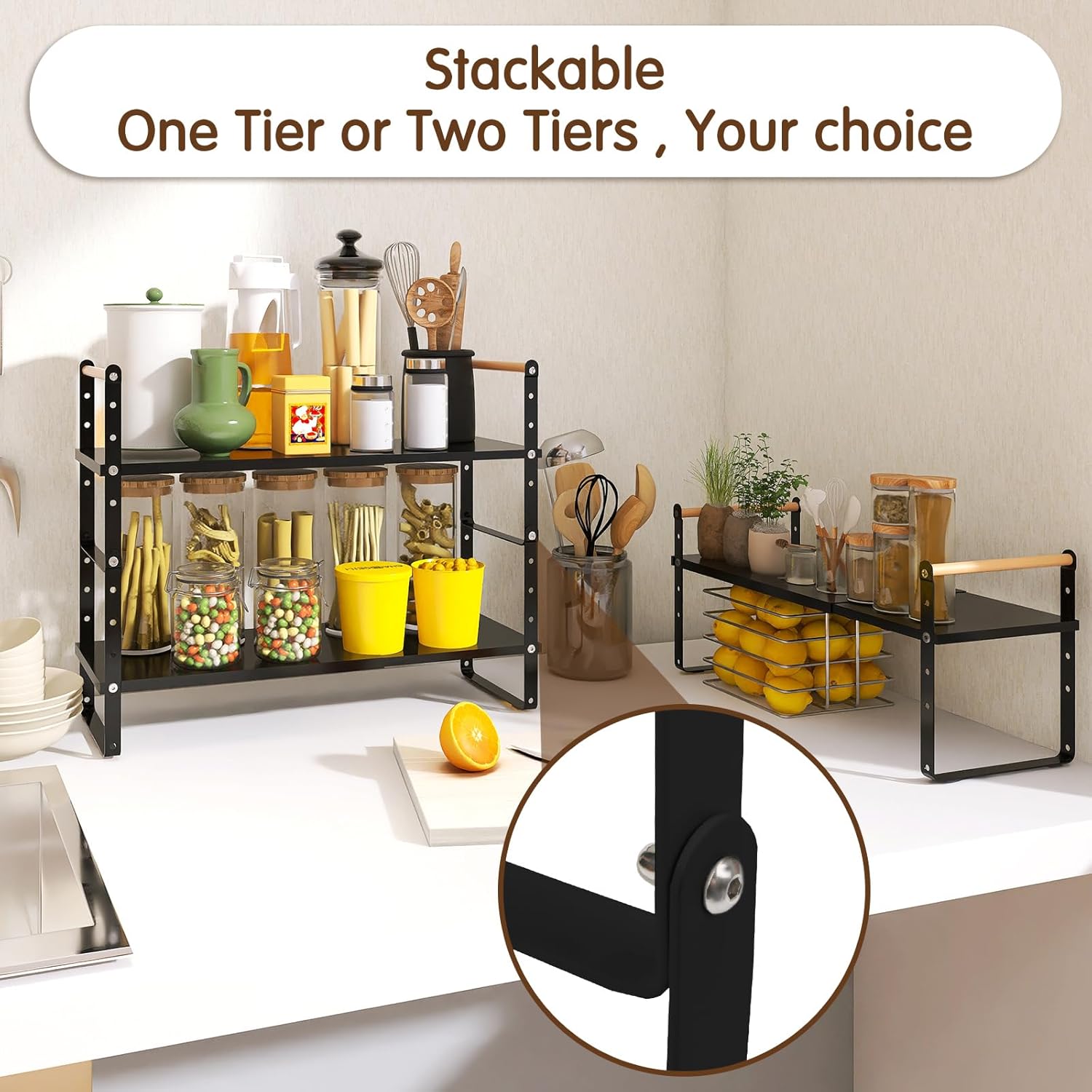 Organizador de encimera de cocina expandible, organizador de estante de gabinete ajustable, estante apilable para encimera de cocina, estantes