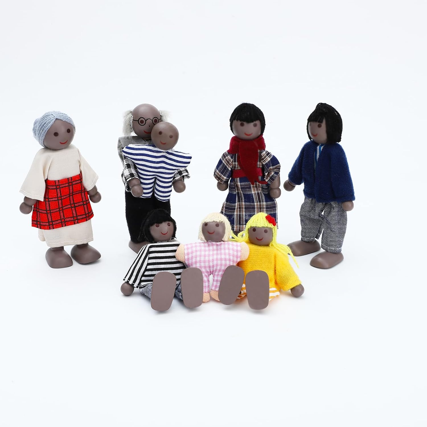 ONEST Juego de 20 piezas de casa de muñecas de madera, mini figuras de personas, juegos de perros y gatos, muñecas de madera, muñecas de madera,