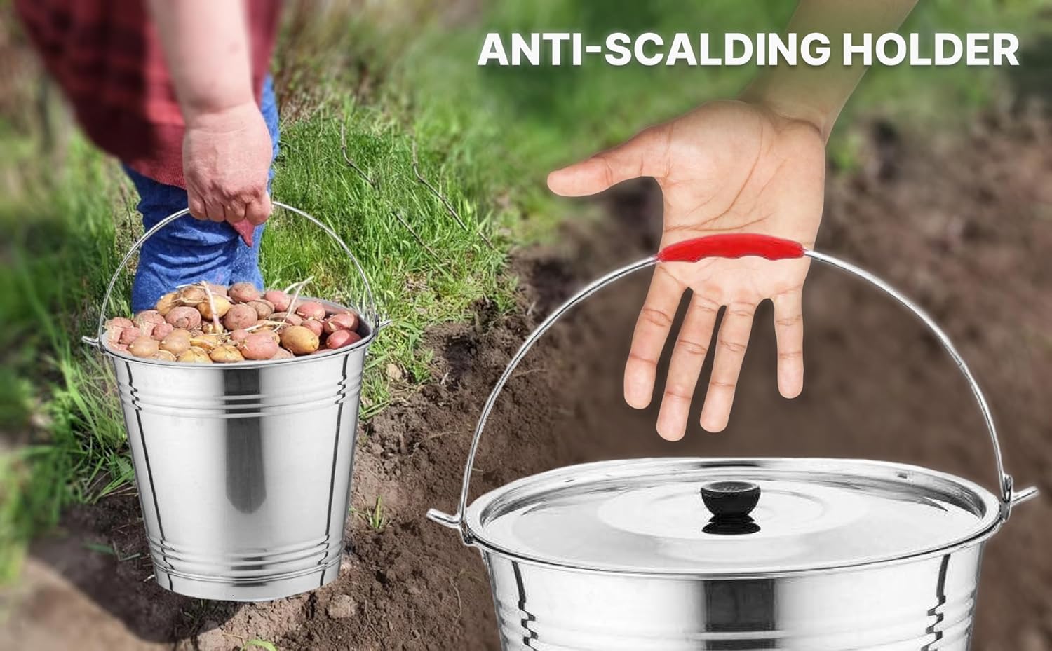 Skywin Bote de metal con tapa, cubo de metal duradero de 4 galones con tapa para cargas pesadas, cubo de basura de metal respetuoso con el medio