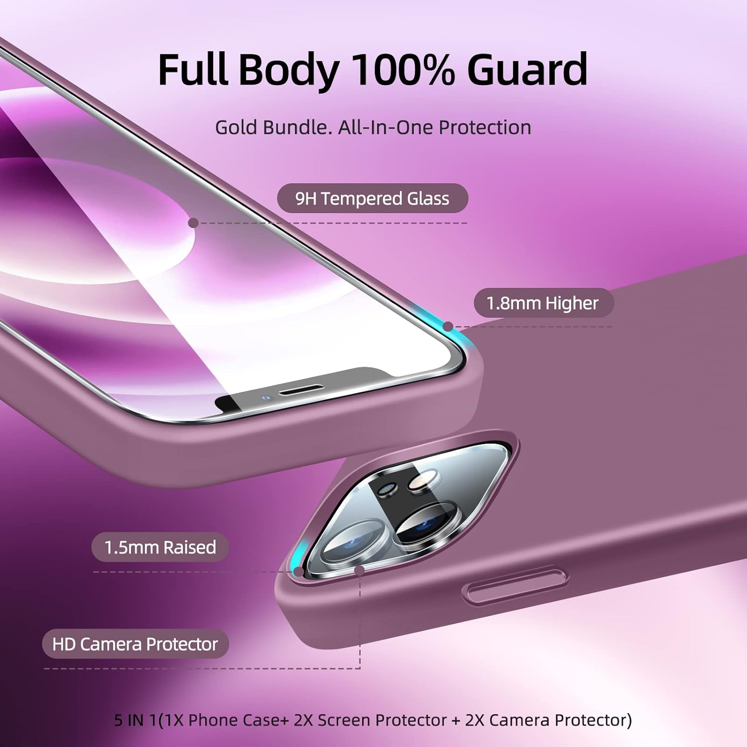 Dssairo Funda 5 en 1 para iPhone 12 Mini 5.4, con 2 protectores de pantalla + 2 protectores de lente de cámara, funda protectora delgada de silicona