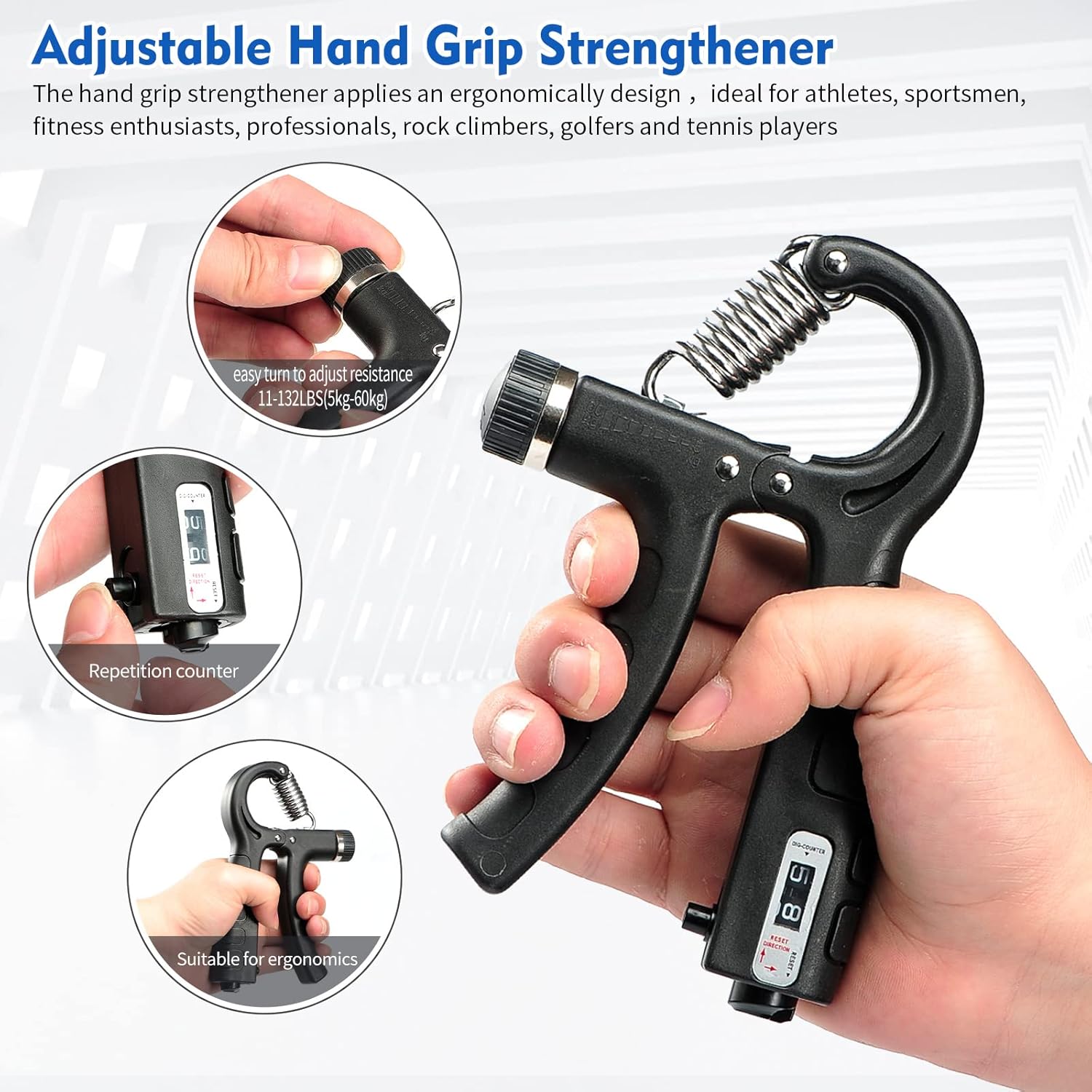 SOUFORCE Kit de fortalecimiento de agarre de mano (paquete de 7), entrenador de fuerza de agarre ajustable, entrenador de entrenamiento de