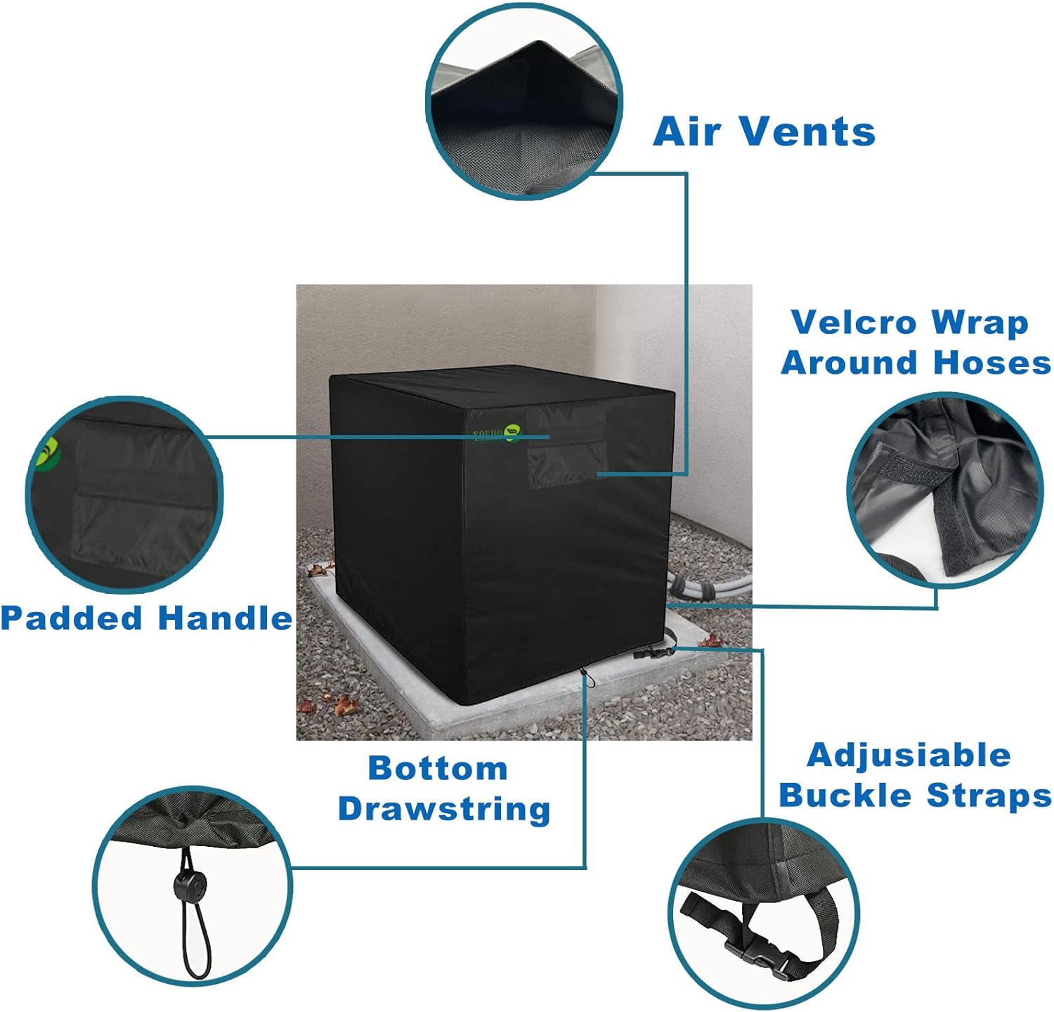 YOUHO Cubierta de aire acondicionado para unidades exteriores, cubierta de CA duradera, tela resistente al agua, diseño resistente al viento,