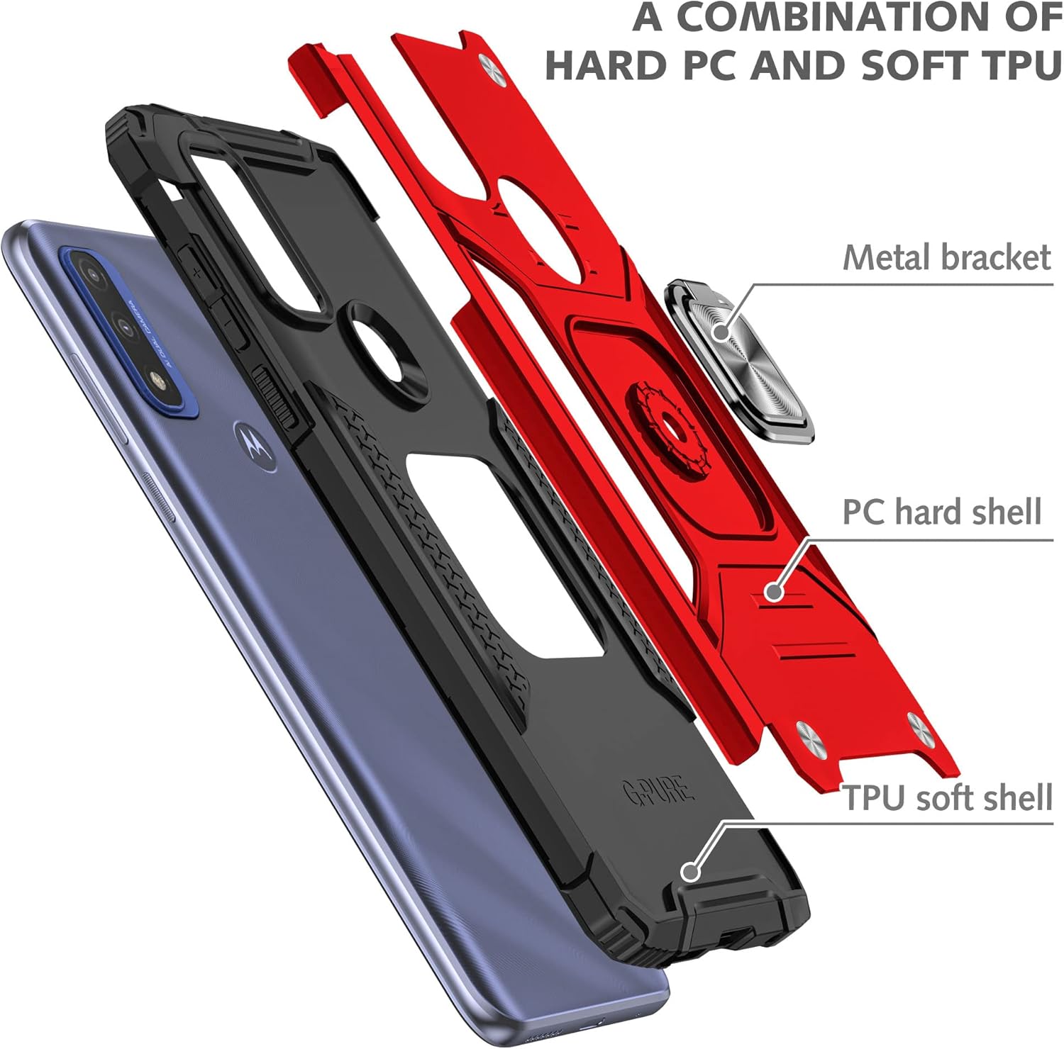 HNHYGETE Compatible con Moto G Pure Case, Moto G Power 2022, soporte giratorio de grado militar de 360 (resistente) a prueba de golpes, fundas