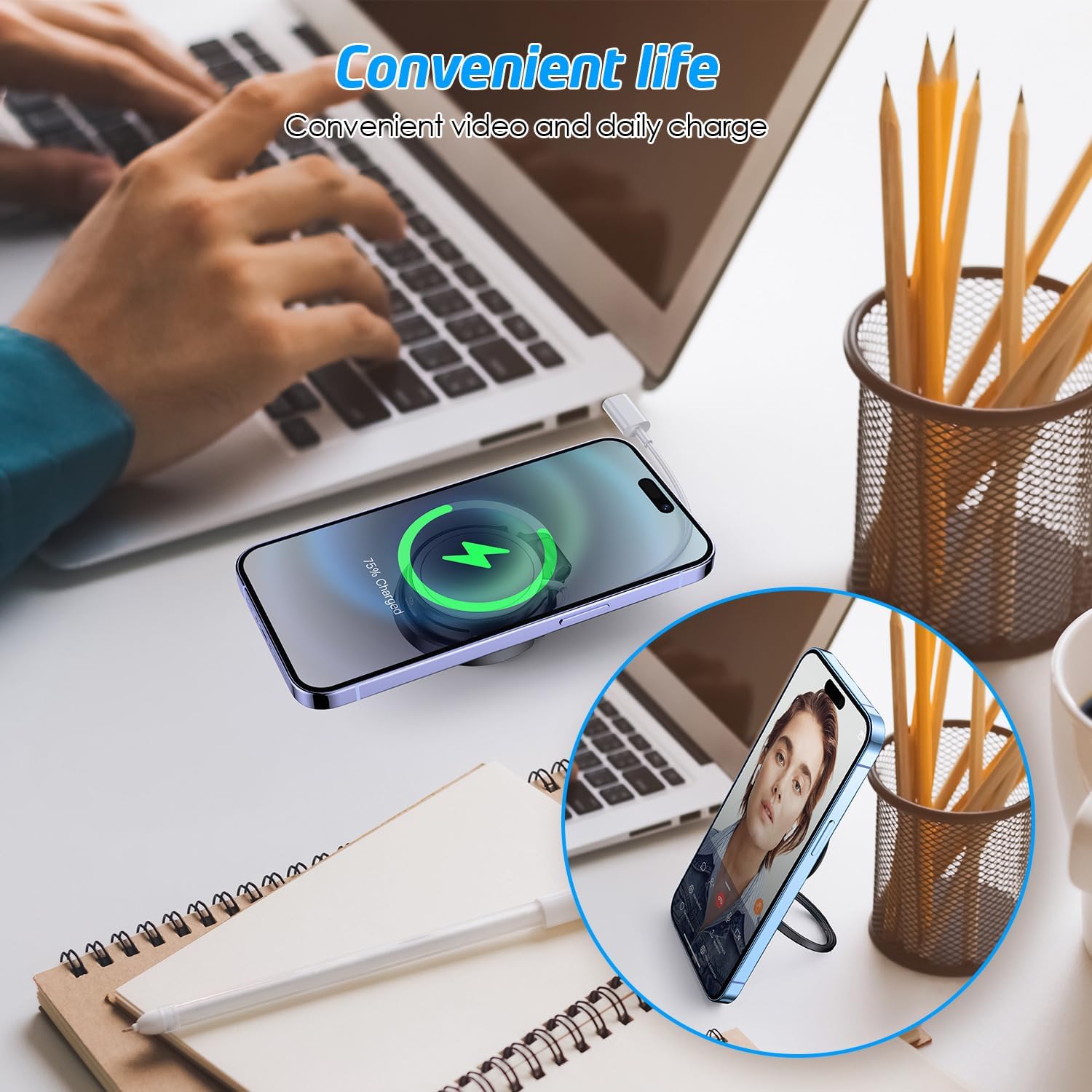 WixGear Soporte para cargador MagSafe iPhone 121314 – Soporte de cable integrado, soporte para teléfono, con soporte de base de pared 3M